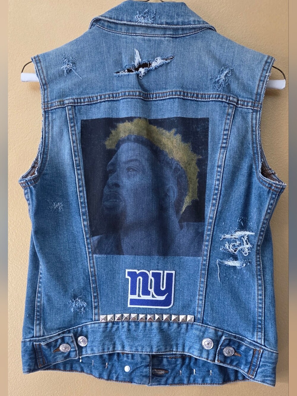 NYG Blue Denim Jean Vest Jacket with Stud Detail Size 4 Throwback Odell Beckham